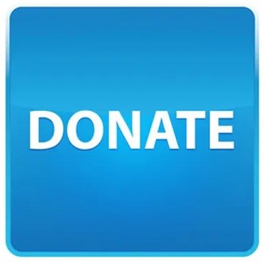 DONATE. A blue square button with the word donate on it .